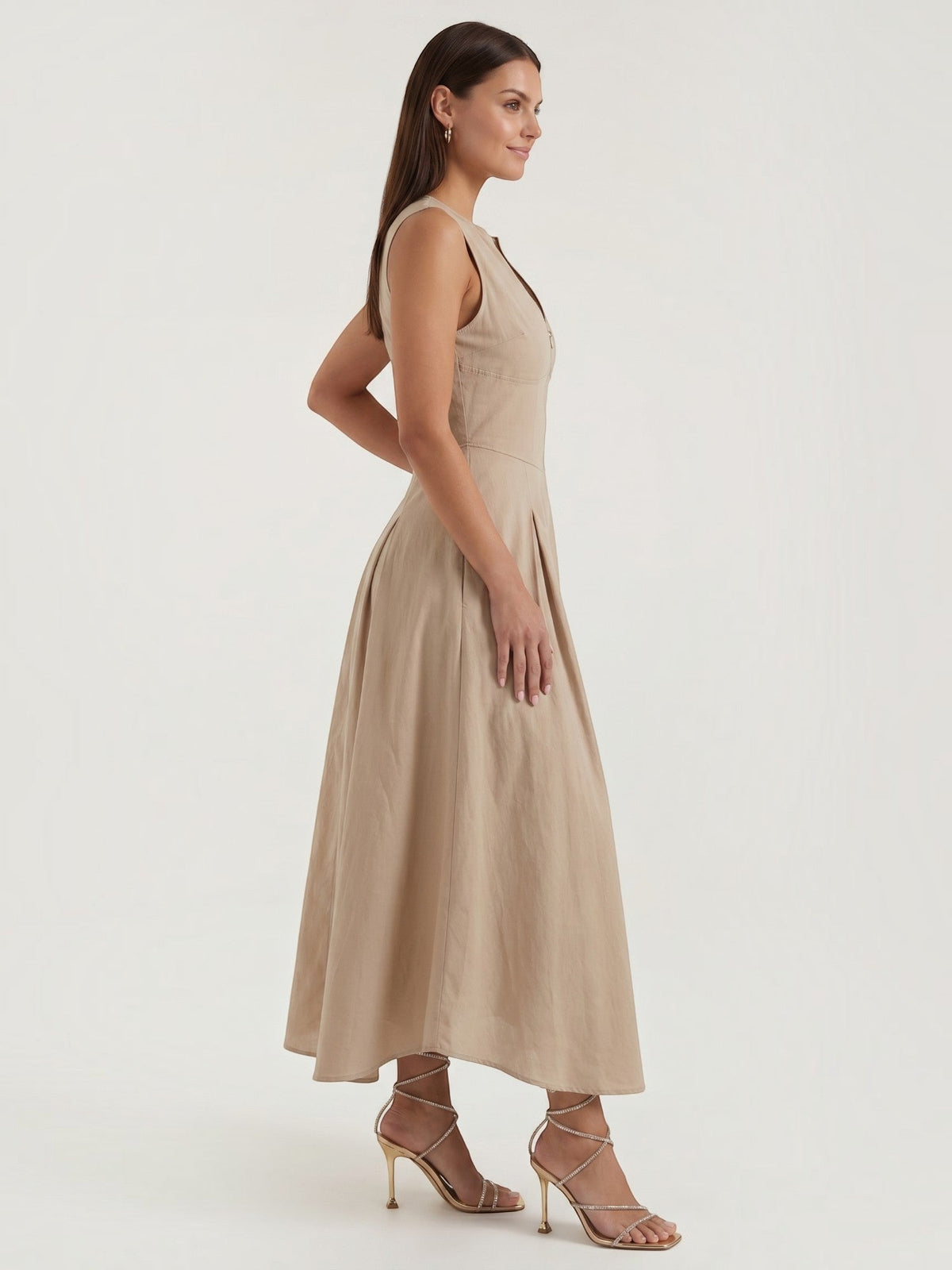 Vestido Midi Sin Mangas Vuelo