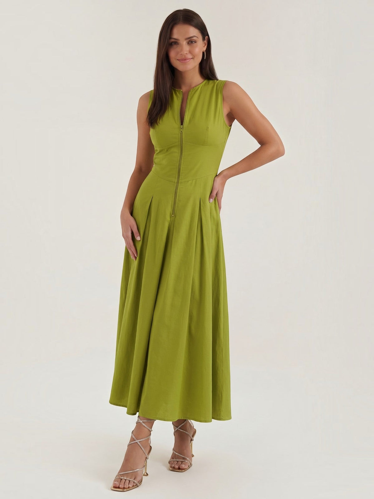 Vestido Midi Sin Mangas Vuelo