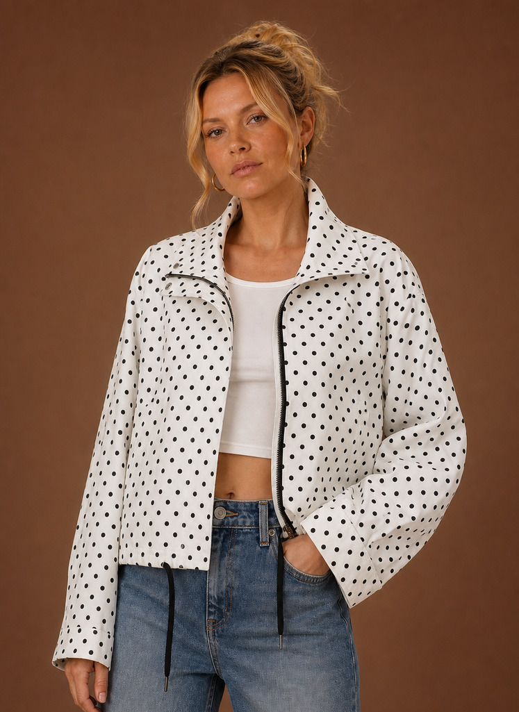 Chaqueta Ligera Mujer Lunares Cuello Alto