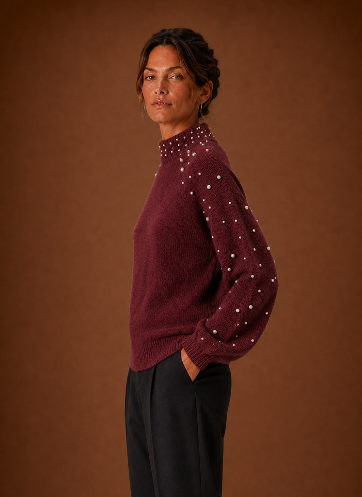 Jersey Mujer Perlas Decorativas Elegante